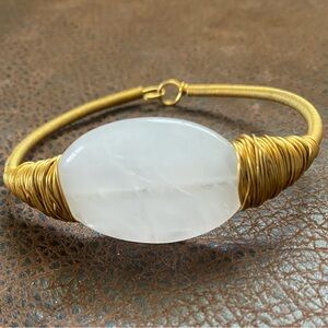 Elegant Gold Wire Wrapped Bracelet with White Smooth Stone